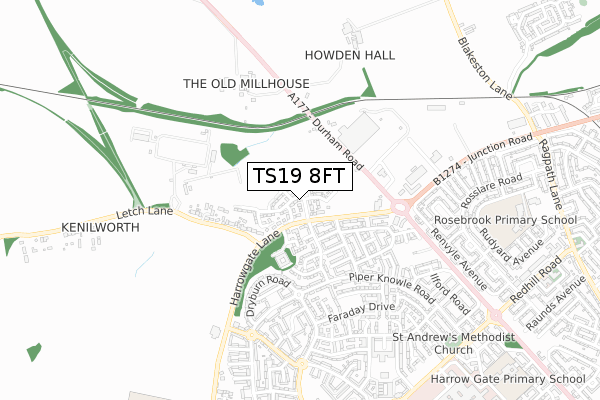 TS19 8FT map - small scale - OS Open Zoomstack (Ordnance Survey) TS19 8FT map - small scale - OS Open Zoomstack (Ordnance Survey)
