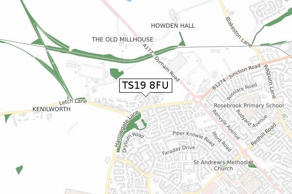 TS19 8FU map - small scale - OS Open Zoomstack (Ordnance Survey)