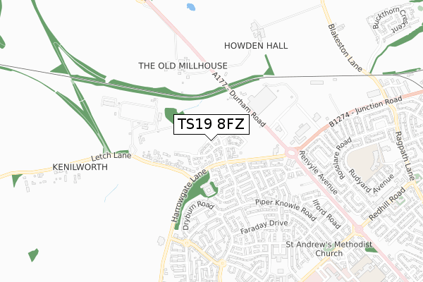 TS19 8FZ map - small scale - OS Open Zoomstack (Ordnance Survey) TS19 8FZ map - small scale - OS Open Zoomstack (Ordnance Survey)