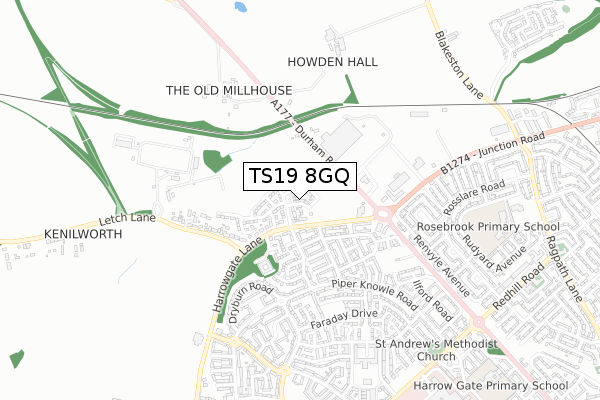 TS19 8GQ map - small scale - OS Open Zoomstack (Ordnance Survey) TS19 8GQ map - small scale - OS Open Zoomstack (Ordnance Survey)