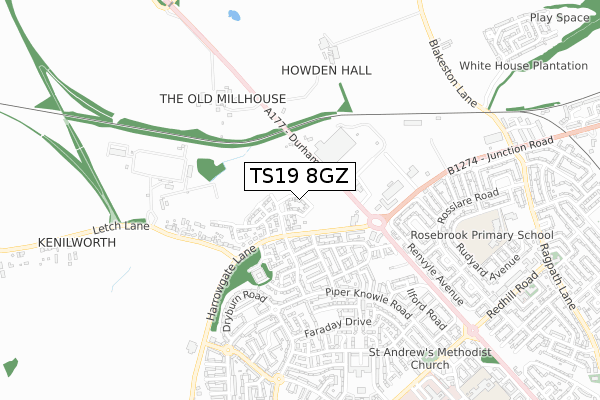 TS19 8GZ map - small scale - OS Open Zoomstack (Ordnance Survey) TS19 8GZ map - small scale - OS Open Zoomstack (Ordnance Survey)