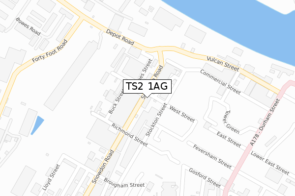 TS2 1AG map - large scale - OS Open Zoomstack (Ordnance Survey)