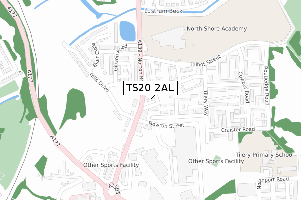 TS20 2AL map - large scale - OS Open Zoomstack (Ordnance Survey)