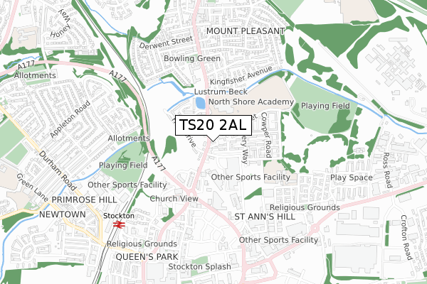 TS20 2AL map - small scale - OS Open Zoomstack (Ordnance Survey)