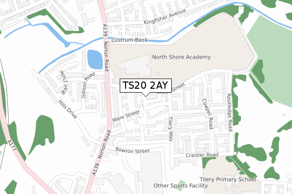 TS20 2AY map - large scale - OS Open Zoomstack (Ordnance Survey)