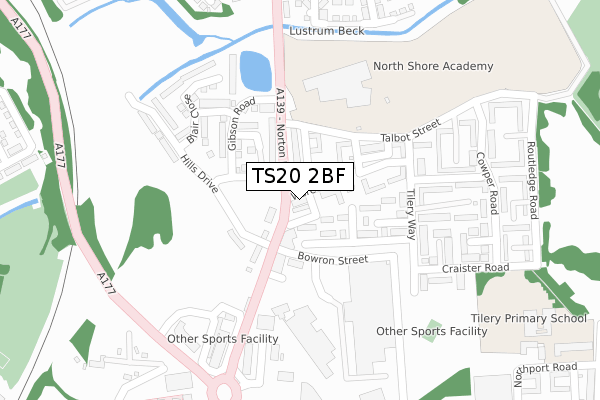 TS20 2BF map - large scale - OS Open Zoomstack (Ordnance Survey)