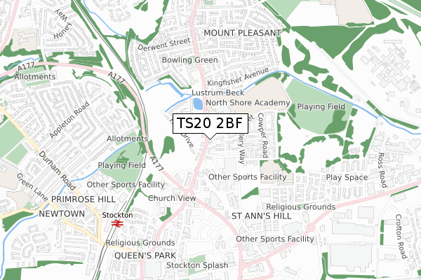 TS20 2BF map - small scale - OS Open Zoomstack (Ordnance Survey)