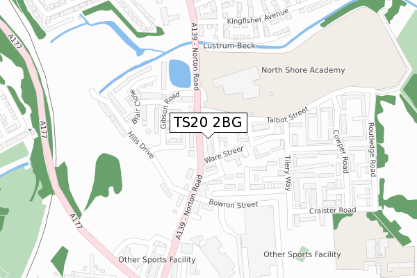 TS20 2BG map - large scale - OS Open Zoomstack (Ordnance Survey)