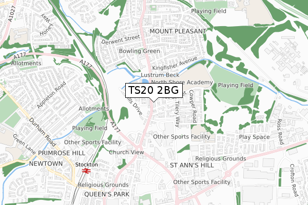 TS20 2BG map - small scale - OS Open Zoomstack (Ordnance Survey)