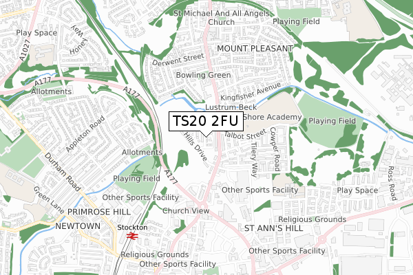 TS20 2FU map - small scale - OS Open Zoomstack (Ordnance Survey)