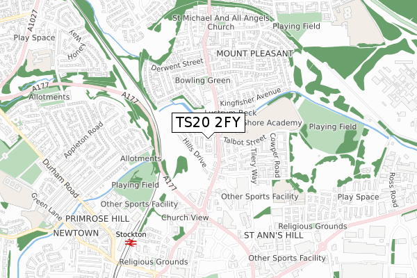 TS20 2FY map - small scale - OS Open Zoomstack (Ordnance Survey)