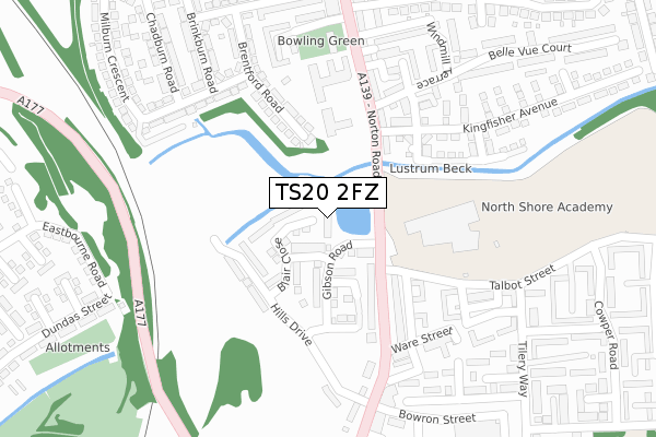 TS20 2FZ map - large scale - OS Open Zoomstack (Ordnance Survey)