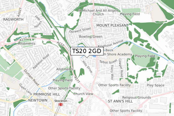 TS20 2GD map - small scale - OS Open Zoomstack (Ordnance Survey)