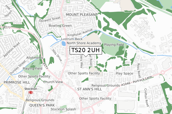 TS20 2UH map - small scale - OS Open Zoomstack (Ordnance Survey)