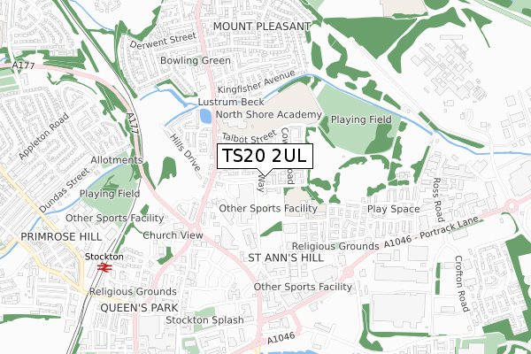 TS20 2UL map - small scale - OS Open Zoomstack (Ordnance Survey)