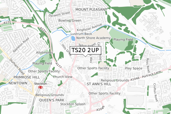 TS20 2UP map - small scale - OS Open Zoomstack (Ordnance Survey)