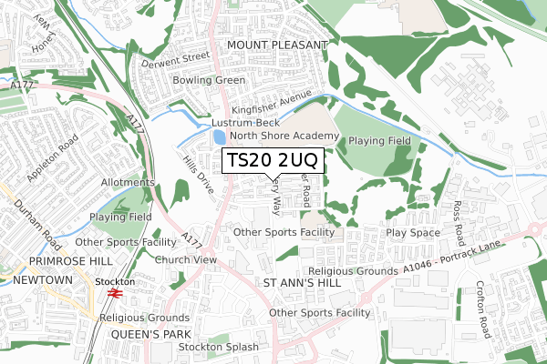 TS20 2UQ map - small scale - OS Open Zoomstack (Ordnance Survey)