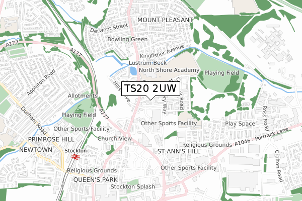 TS20 2UW map - small scale - OS Open Zoomstack (Ordnance Survey)