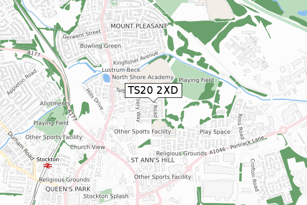 TS20 2XD map - small scale - OS Open Zoomstack (Ordnance Survey)