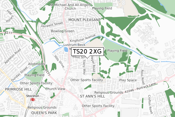 TS20 2XG map - small scale - OS Open Zoomstack (Ordnance Survey)