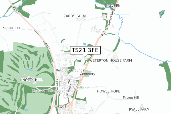 TS21 3FE map - small scale - OS Open Zoomstack (Ordnance Survey)