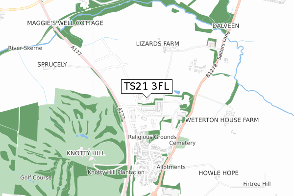 TS21 3FL map - small scale - OS Open Zoomstack (Ordnance Survey)