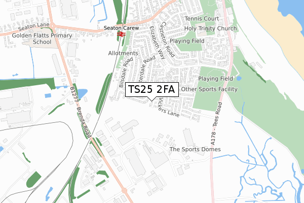 TS25 2FA map - small scale - OS Open Zoomstack (Ordnance Survey)