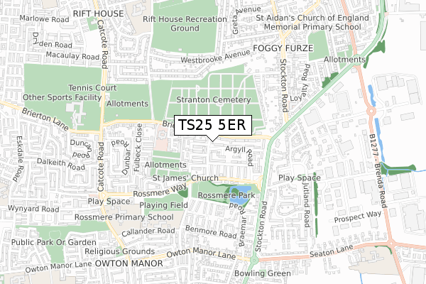 TS25 5ER map - small scale - OS Open Zoomstack (Ordnance Survey)