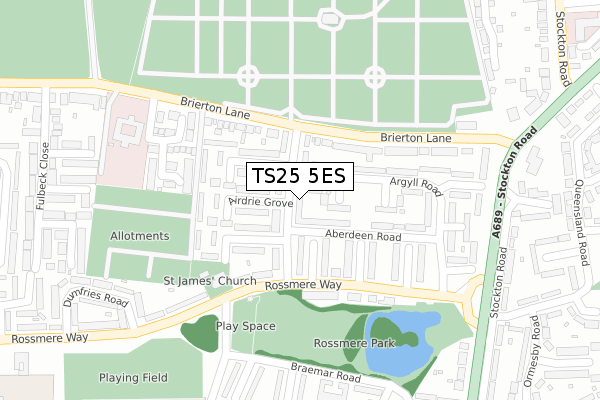 TS25 5ES map - large scale - OS Open Zoomstack (Ordnance Survey)