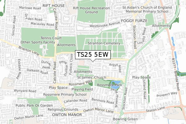 TS25 5EW map - small scale - OS Open Zoomstack (Ordnance Survey)