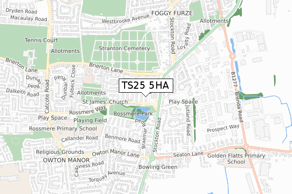 TS25 5HA map - small scale - OS Open Zoomstack (Ordnance Survey)