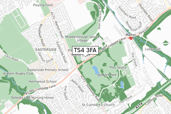 TS4 3FA map - small scale - OS Open Zoomstack (Ordnance Survey)