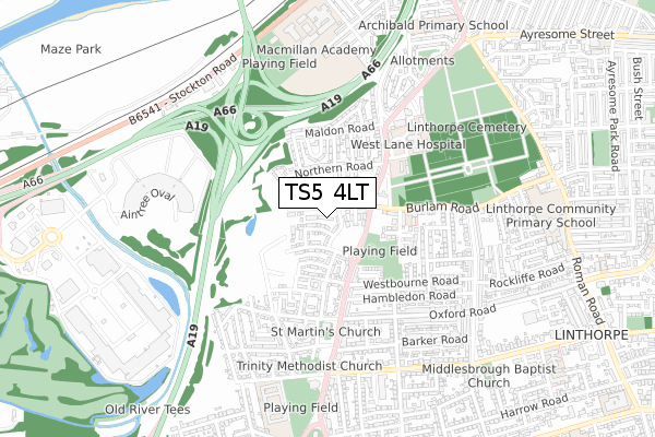 TS5 4LT map - small scale - OS Open Zoomstack (Ordnance Survey)