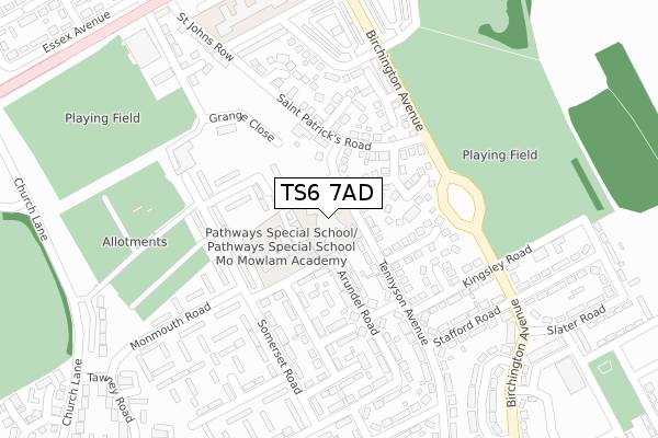 TS6 7AD map - large scale - OS Open Zoomstack (Ordnance Survey)
