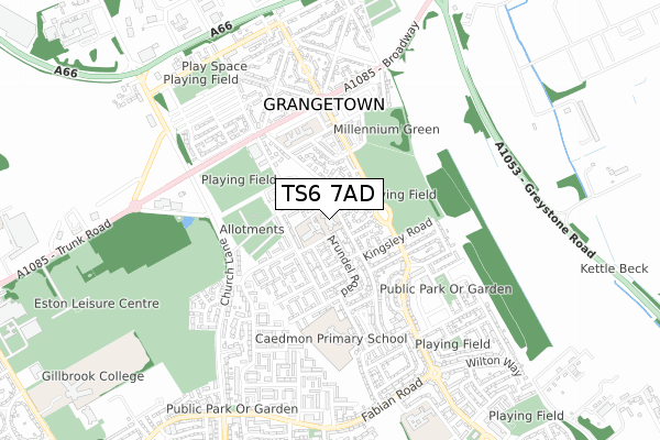 TS6 7AD map - small scale - OS Open Zoomstack (Ordnance Survey)