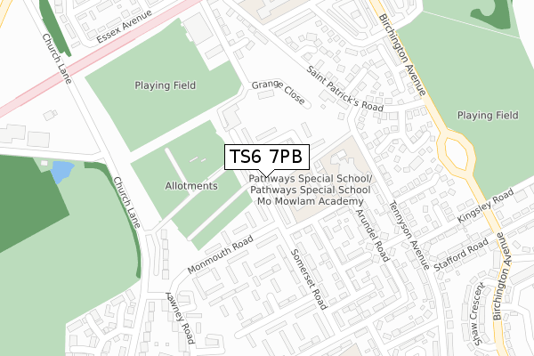 TS6 7PB map - large scale - OS Open Zoomstack (Ordnance Survey)