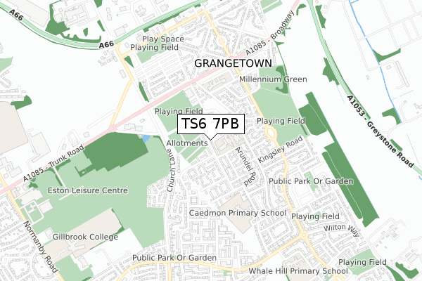 TS6 7PB map - small scale - OS Open Zoomstack (Ordnance Survey)