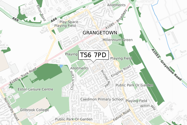 TS6 7PD map - small scale - OS Open Zoomstack (Ordnance Survey)