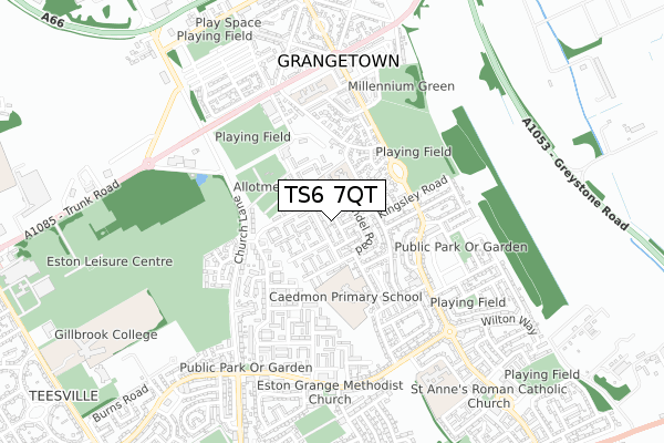 TS6 7QT map - small scale - OS Open Zoomstack (Ordnance Survey)