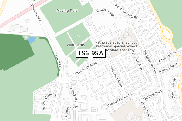 TS6 9SA map - large scale - OS Open Zoomstack (Ordnance Survey)