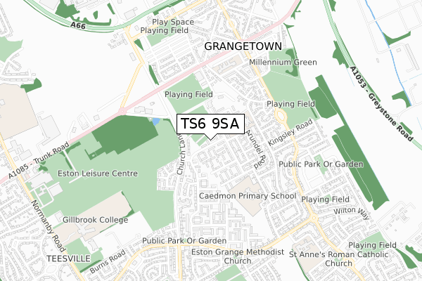 TS6 9SA map - small scale - OS Open Zoomstack (Ordnance Survey)