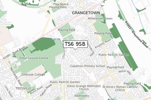 TS6 9SB map - small scale - OS Open Zoomstack (Ordnance Survey)