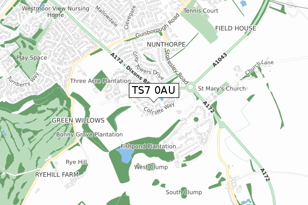 TS7 0AU map - small scale - OS Open Zoomstack (Ordnance Survey) TS7 0AU map - small scale - OS Open Zoomstack (Ordnance Survey)