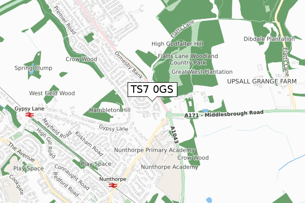 TS7 0GS map - small scale - OS Open Zoomstack (Ordnance Survey)