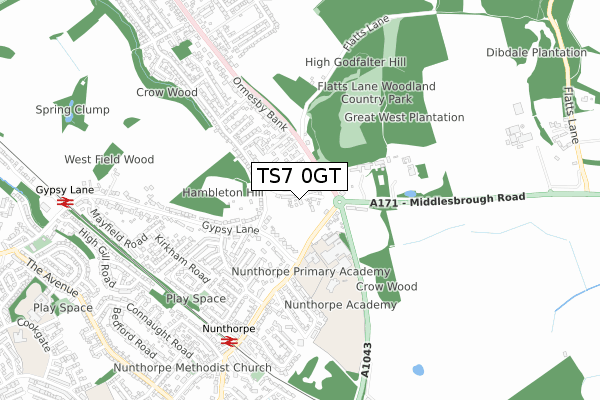TS7 0GT map - small scale - OS Open Zoomstack (Ordnance Survey)