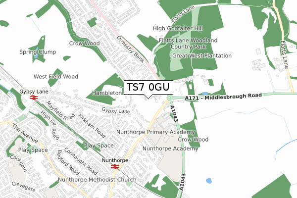 TS7 0GU map - small scale - OS Open Zoomstack (Ordnance Survey)