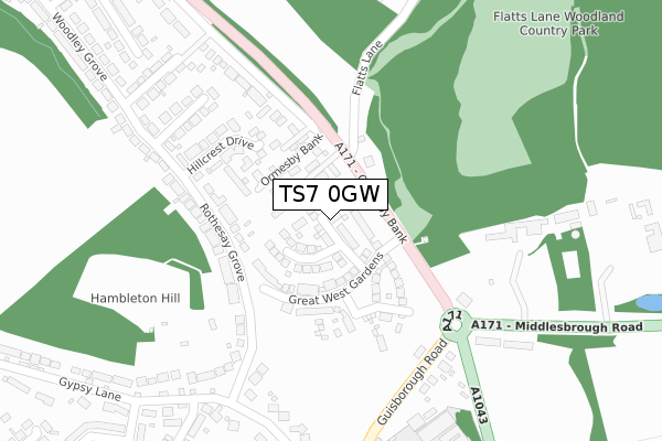 TS7 0GW map - large scale - OS Open Zoomstack (Ordnance Survey)