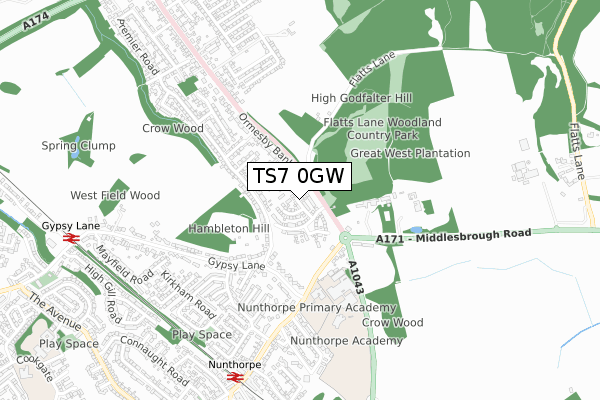 TS7 0GW map - small scale - OS Open Zoomstack (Ordnance Survey)