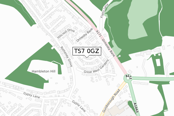 TS7 0GZ map - large scale - OS Open Zoomstack (Ordnance Survey)