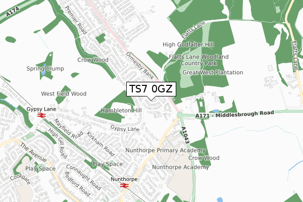 TS7 0GZ map - small scale - OS Open Zoomstack (Ordnance Survey)